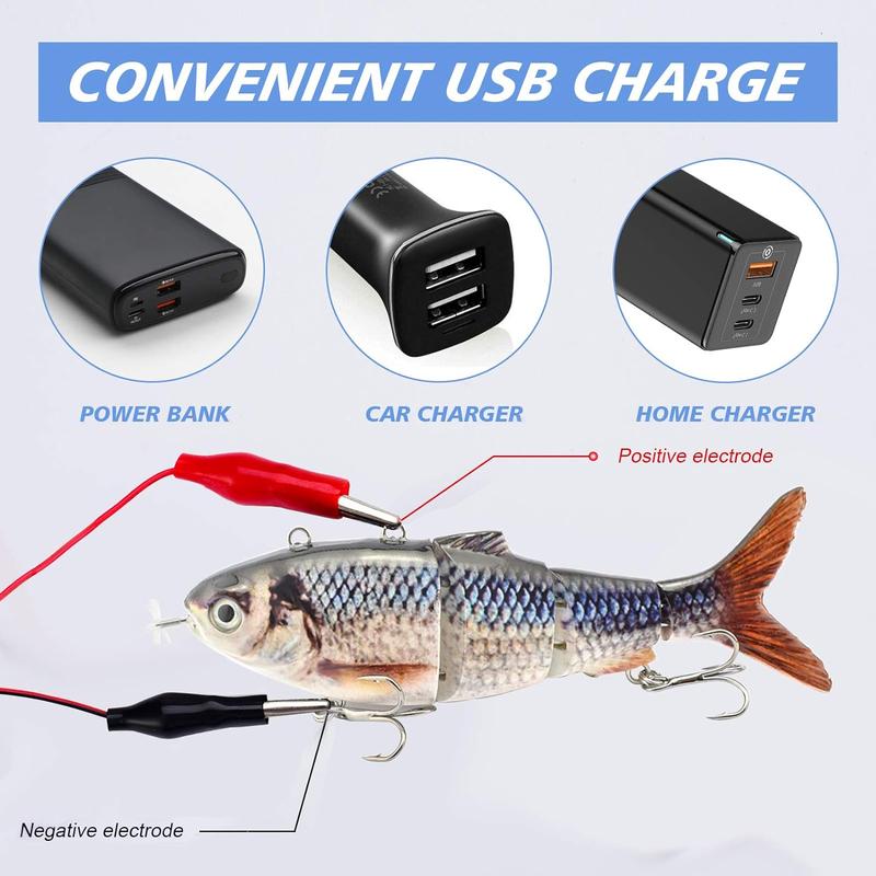 Robotic Swimming Fishing Lure (1 Set), USB Rechargeable LED Light Swimbait, Electric Bait, Fishing Tackle for Bass Trout Pike, Customized Gifts