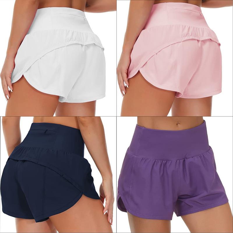 Women Shorts High Waisted Back Pocket Yoga Shorts Double Layer Running Yoga Sports Shorts