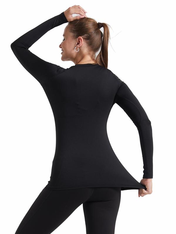 Women's Solid Long Sleeve Shapewear Tee, High Stretch Tummy Control Shaper, Ladies Shapewear for Gym Workout, Athletic Clothes, Shapewear Tummy Control Top