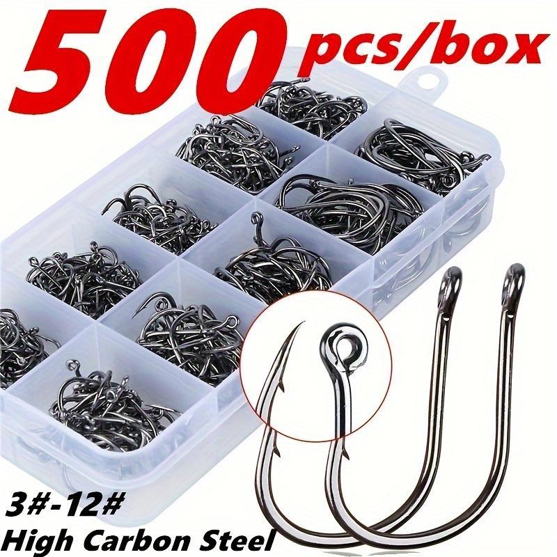 Fishing Hook Set, 500pcs box Carbon Steel Fishing Hook with Barb, Sharp and Durable Single Hook for Better Fishing Results, Outdoor Fishing Accessories