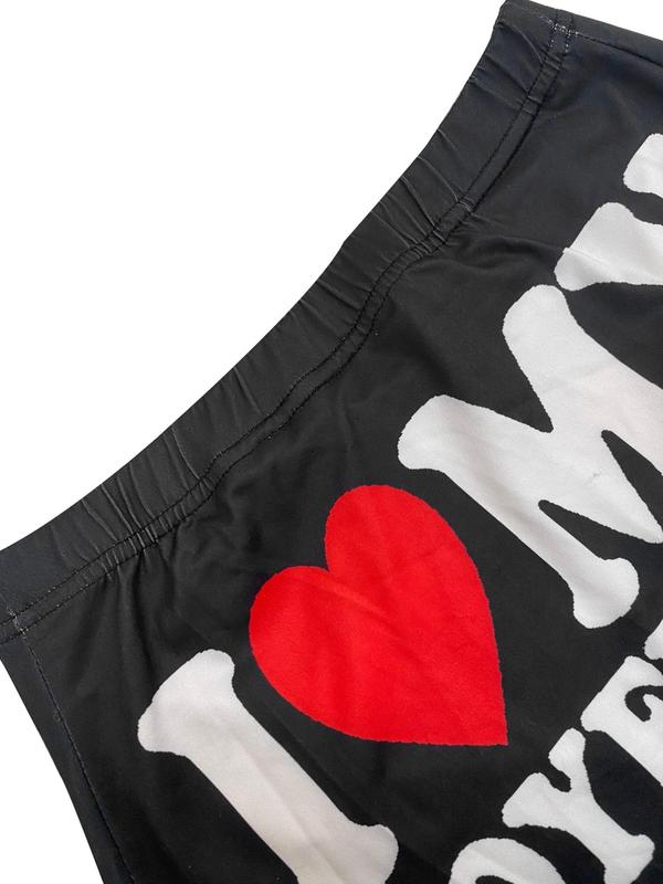 Women's Letter & Heart Print Elastic Waist Shorts, Casual Comfy 