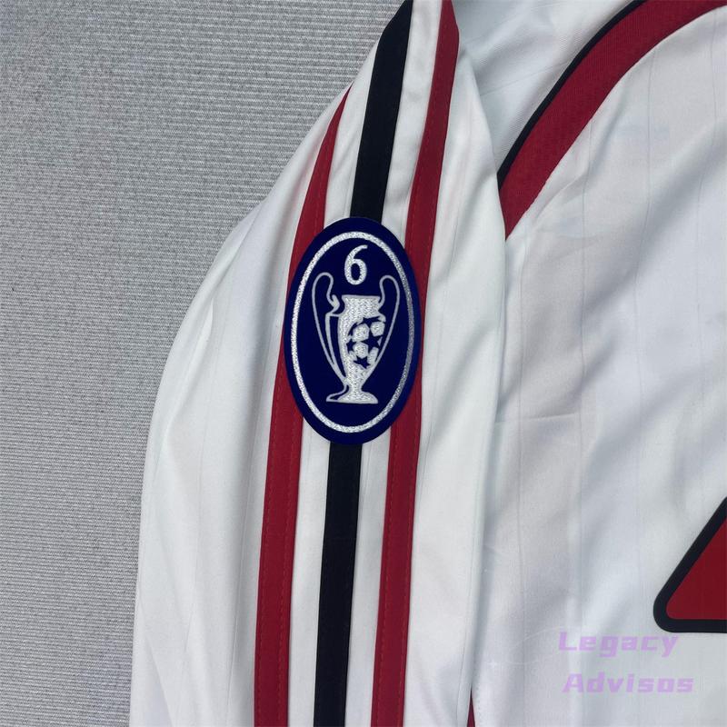 06 07 Away Retro Soccer Jersey KAKA 22# Fan Edition Long Sleeve Jersey White Red