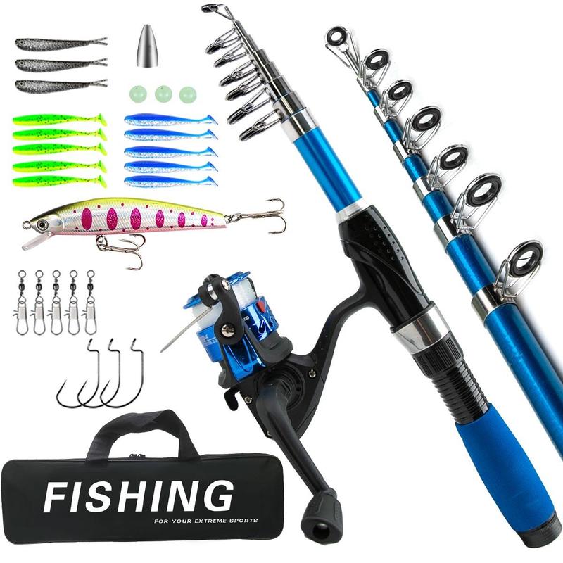 Portable 1.7 Meter Fishing Kit, Retractable Fishing Rod with Fishing Reel & Fishing Lures & Fishing Hooks & Baitcaster Combo & Fishing Net & Fishing Bag, Fishing Equipment