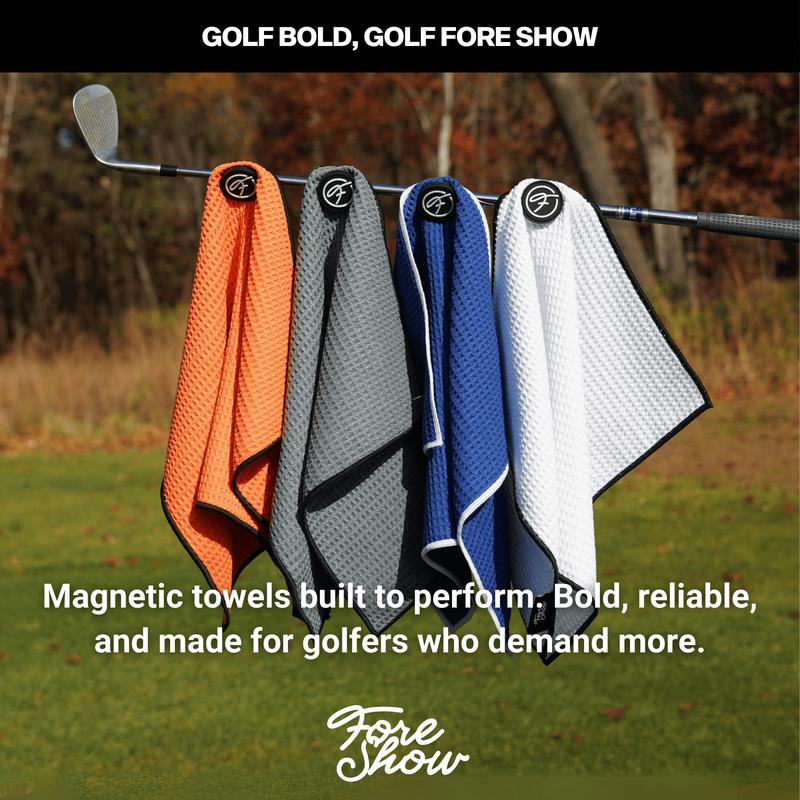 Fore Show Magnetic Golf Towel - Waffle Microfiber, Super Absorbent, Magnet Golf Towel for Bags, Carts, Clubs - 24