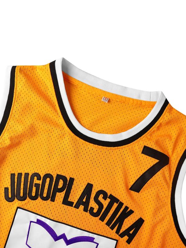 Men's Letter & Number Embroidery Basketball Jersey, Breathable Round Neck Sports Tank Top for Men, Sportswear Clothing for Basketball Training