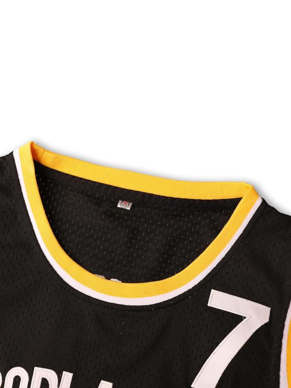 Men's Letter & Number Embroidery Basketball Jersey, Breathable Round Neck Sports Tank Top for Men, Sportswear Clothing for Basketball Training