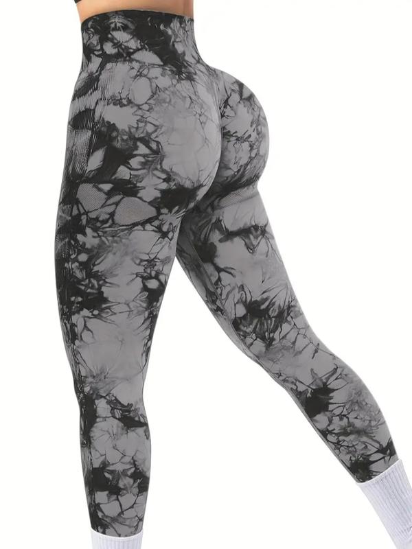 Women's Tie Dye Print Ruched High Waist Sports Leggings Set, New Arrival Summer Sporty Seamless Skinny Pants for Yoga Gym, Women Sport & Outdoor Clothing for All Seasons, Tummy Control