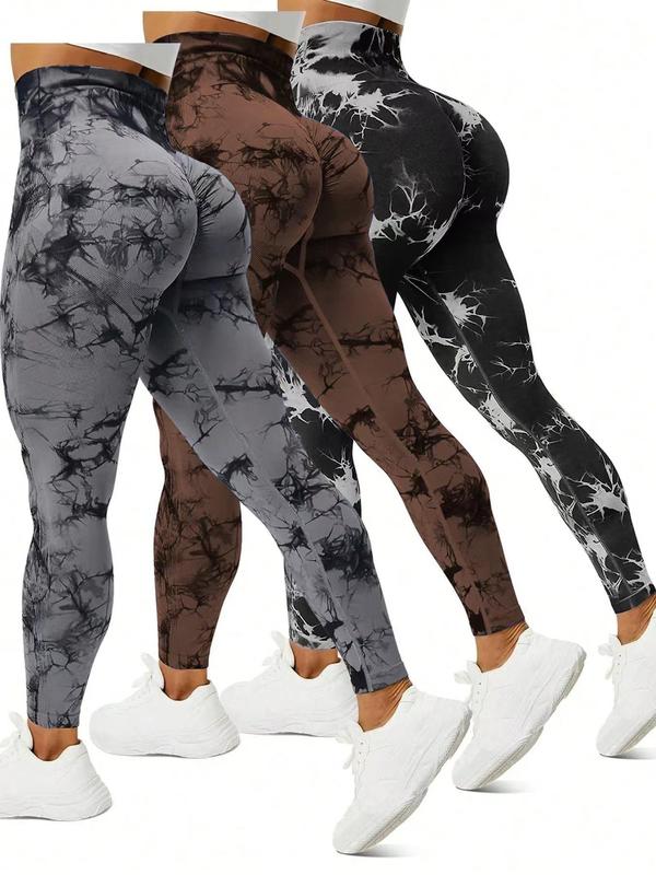 Women's Tie Dye Print Ruched High Waist Sports Leggings Set, New Arrival Summer Sporty Seamless Skinny Pants for Yoga Gym, Women Sport & Outdoor Clothing for All Seasons, Tummy Control