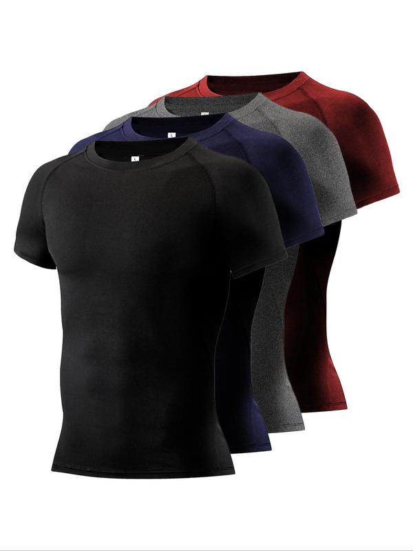 Men's Plain Round Neck Raglan Sleeve Sports Tee, Compression Shirt, Quick Drying Breathable Short Sleeve Compression Shirts, Back To School Outfits, Men's Sportswear for Running, Fall Outfits, Experimental Outfits