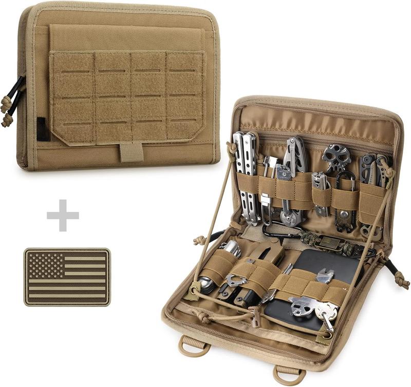 Tactical Folding Admin Pouch, Molle Tool Bag of Laser-Cut Design, Utility Organizer EDC Medical Bag Modular Pouches Tactical Attachment Waist Pouch Include U.S Patch