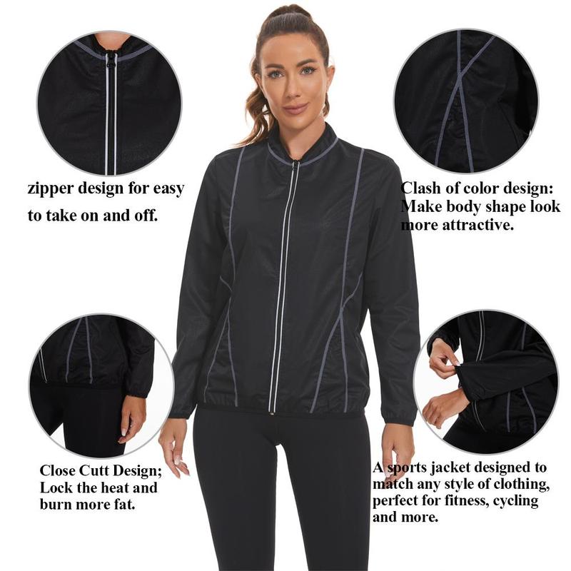 Women's Sauna Suit for Intense Sweat,Zippered with Silver Detail, Sweat-Maximizing Material, Precision Craftsmanship, Elastic Wrists and Neck, and Striking Grey Contrast Lines for Unmatched Fitness Experience