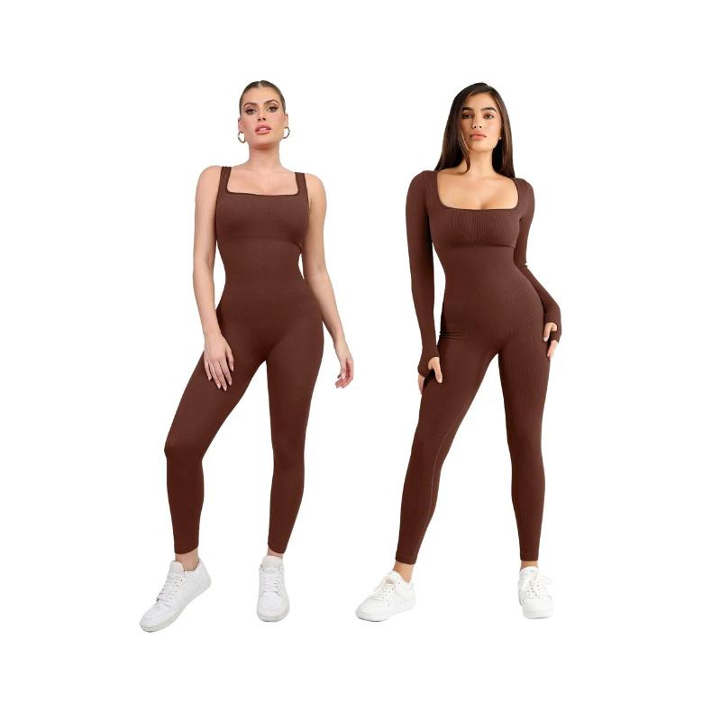 Popilush Sports Seamless Square Neck Long Sleeve Jumpsuits & Sleeveless Jumpsuits Set Celebrity Live