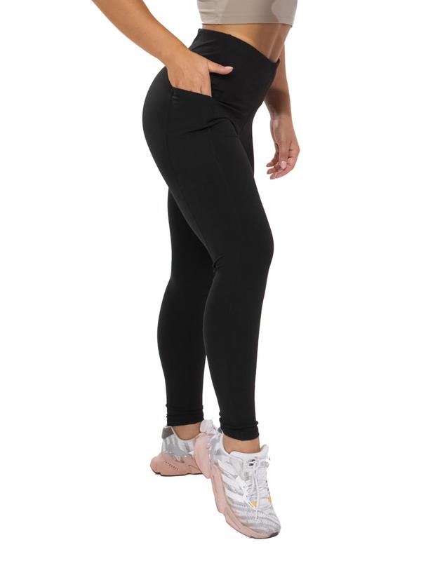 Women's Solid High Waist Pocket Sports Leggings, Casual Comfy Breathable Skinny Pants for Yoga Gym Workout Running, Ladies Sportswear for All Seasons