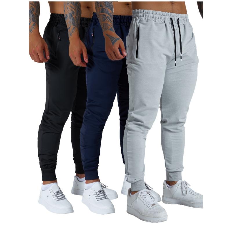 3PCS Zipper Pockets Men's Sweatpants, Tapered Joggers for Athletic Workout, Jogging, Running