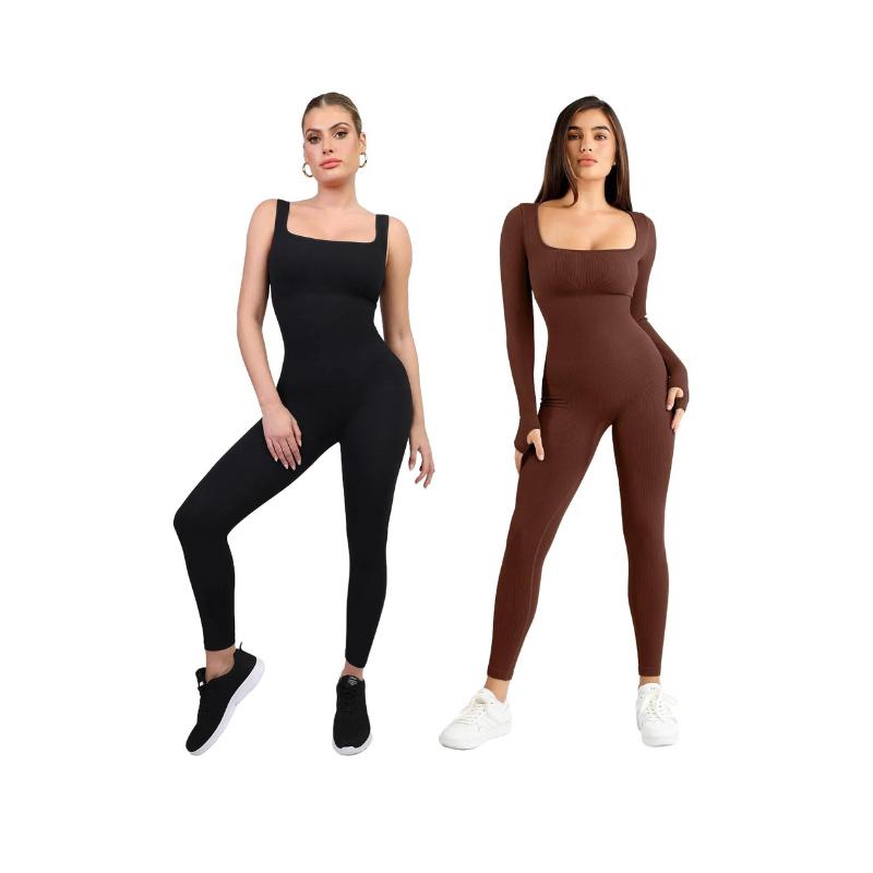 Popilush Sports Seamless Square Neck Long Sleeve Jumpsuits & Sleeveless Jumpsuits Set Celebrity Live