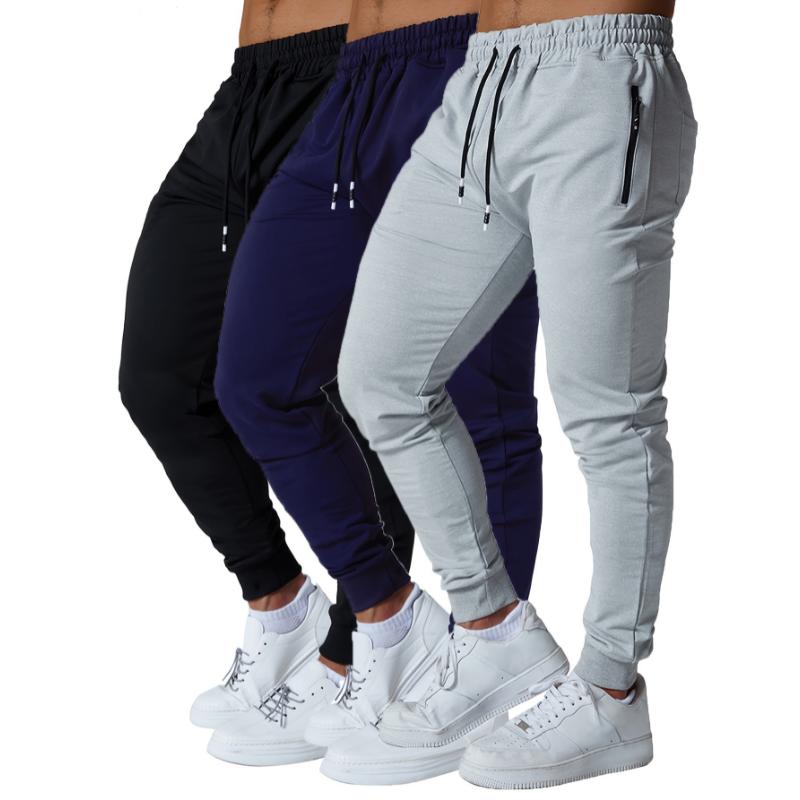 3PCS Zipper Pockets Men's Sweatpants, Tapered Joggers for Athletic Workout, Jogging, Running