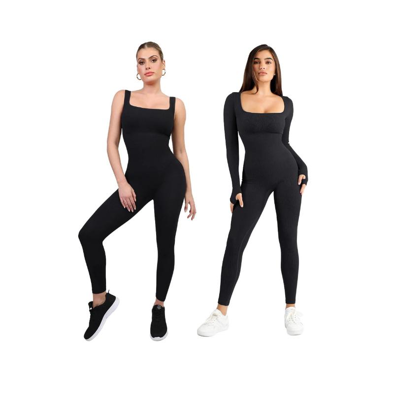 Popilush Sports Seamless Square Neck Long Sleeve Jumpsuits & Sleeveless Jumpsuits Set Celebrity Live