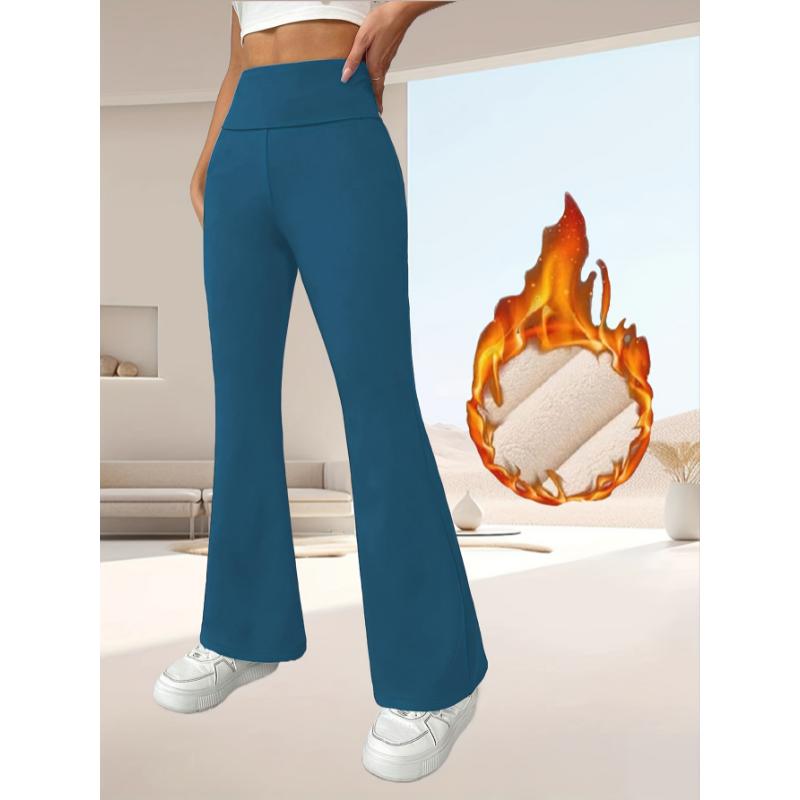 Winter plus fleecy flares Women's high waist warm wide leg pants sports fitness yoga micro pants