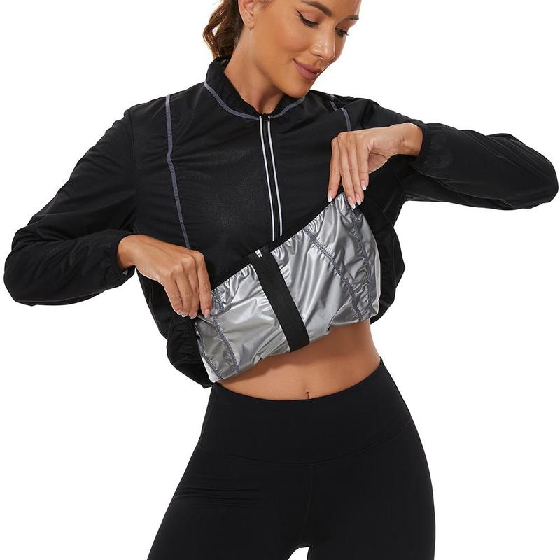 Women's Sauna Suit for Intense Sweat,Zippered with Silver Detail, Sweat-Maximizing Material, Precision Craftsmanship, Elastic Wrists and Neck, and Striking Grey Contrast Lines for Unmatched Fitness Experience