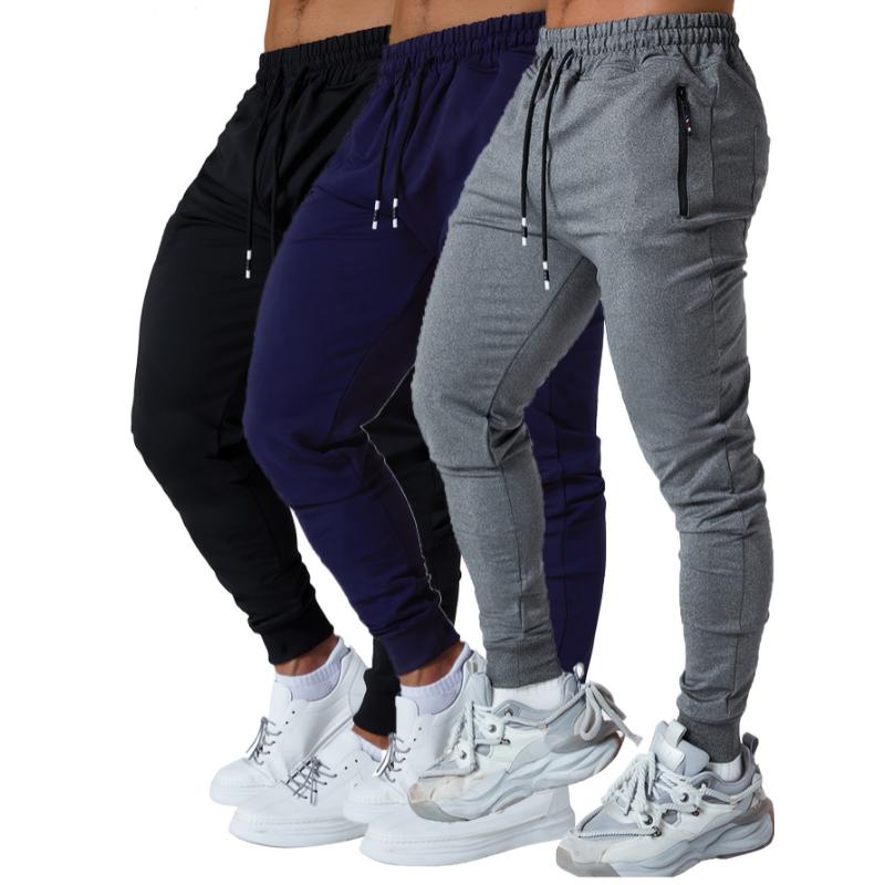 3PCS Zipper Pockets Men's Sweatpants, Tapered Joggers for Athletic Workout, Jogging, Running