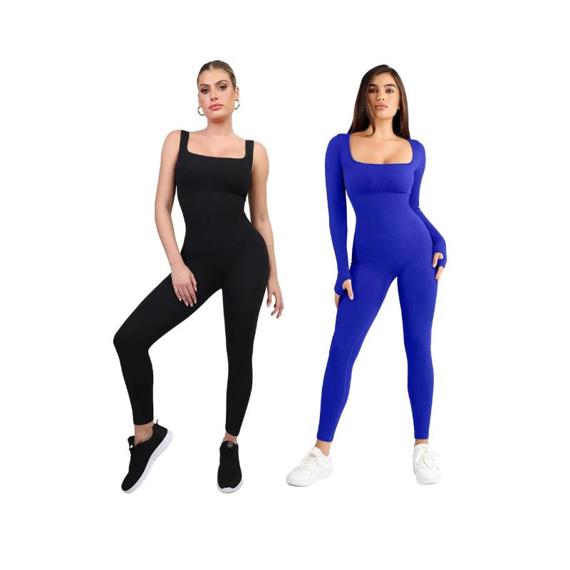 Popilush Sports Seamless Square Neck Long Sleeve Jumpsuits & Sleeveless Jumpsuits Set Celebrity Live