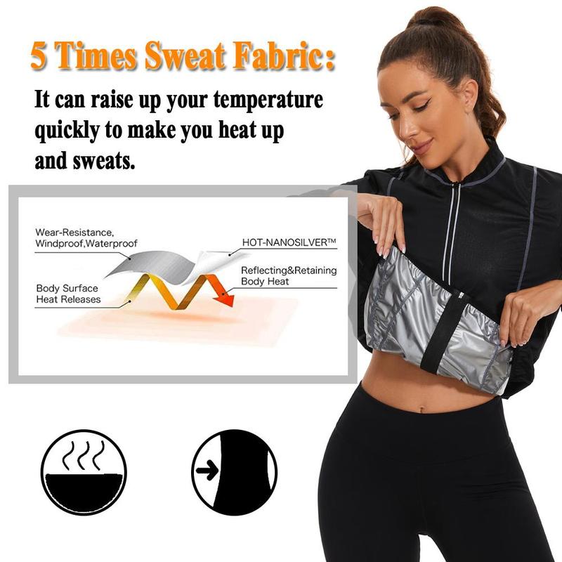 Women's Sauna Suit for Intense Sweat,Zippered with Silver Detail, Sweat-Maximizing Material, Precision Craftsmanship, Elastic Wrists and Neck, and Striking Grey Contrast Lines for Unmatched Fitness Experience