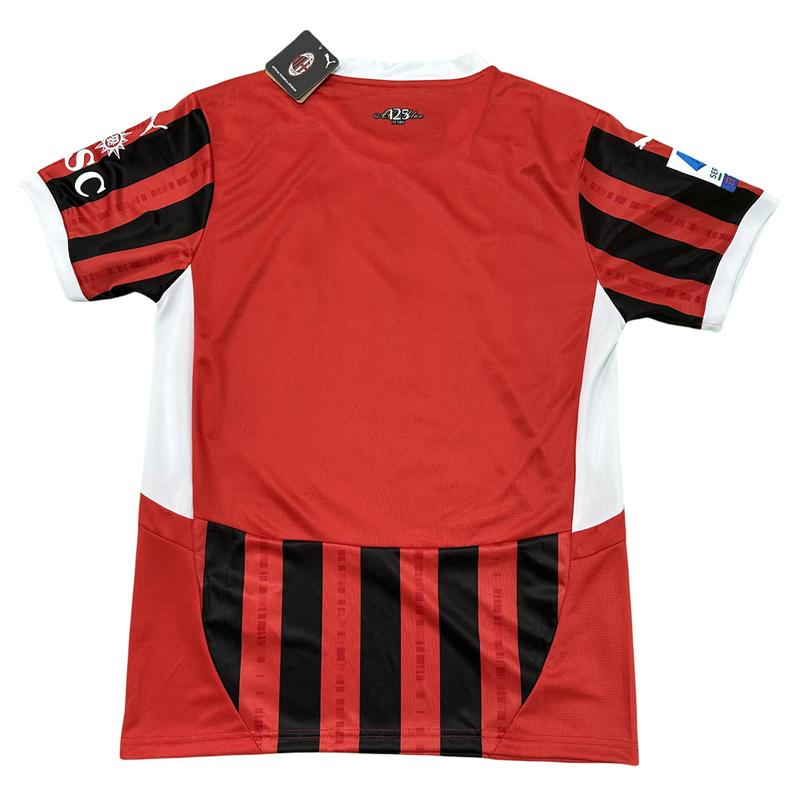 Puma 2425 Serie A AC Milan Home Short Sleeve Red and Black Striped Top Soccer Jerseys Quick Drying