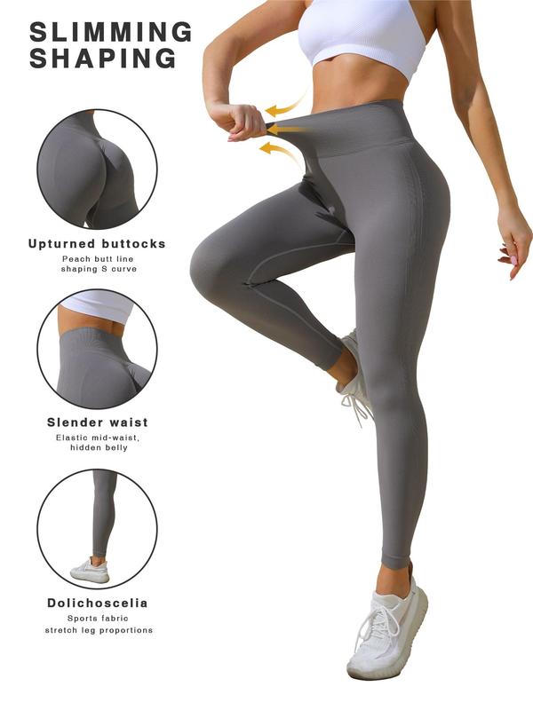 Women's Solid Ruched Seamless Sports Leggings, High Waist Skinny Pants for Yoga Gym Workout, Ladies Sportswear for Indoor Outdoor Wear