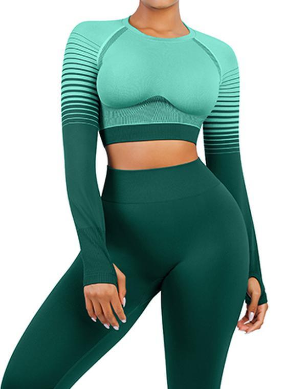 FeelinGirl  Christmas  2 Piece Seamless Long Sleeve Crop Tops Seamless Workout Sets for Women Outfits High Waist Leggings