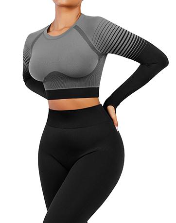 FeelinGirl  Christmas  2 Piece Seamless Long Sleeve Crop Tops Seamless Workout Sets for Women Outfits High Waist Leggings