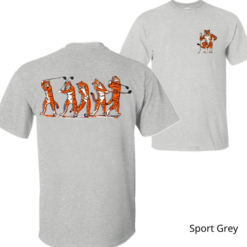 Barstool Golf Time T-Shirt - Unique tiger golfing design with a fun and creative style, perfect for golf and sports enthusiasts. Unisex.