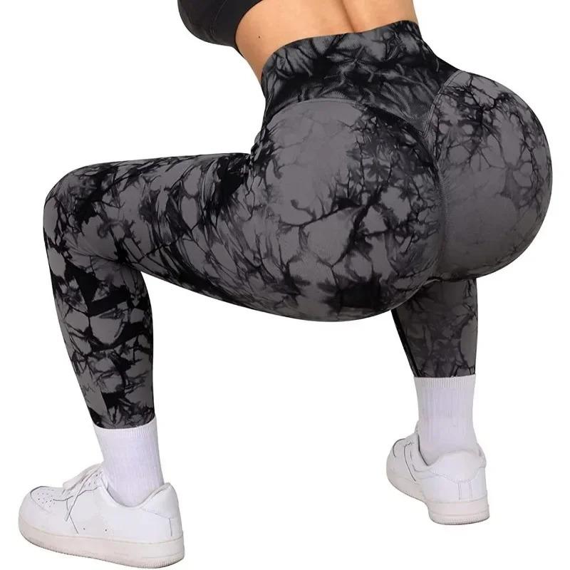 Seamless V Waist Leggings Women Tie Dye Slim Tights Stretchy High Waist Running Cycling Sexy Hip Liftting Yoga Fitness Pants Camo Print