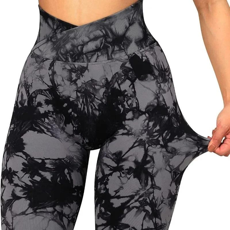 Seamless V Waist Leggings Women Tie Dye Slim Tights Stretchy High Waist Running Cycling Sexy Hip Liftting Yoga Fitness Pants Camo Print