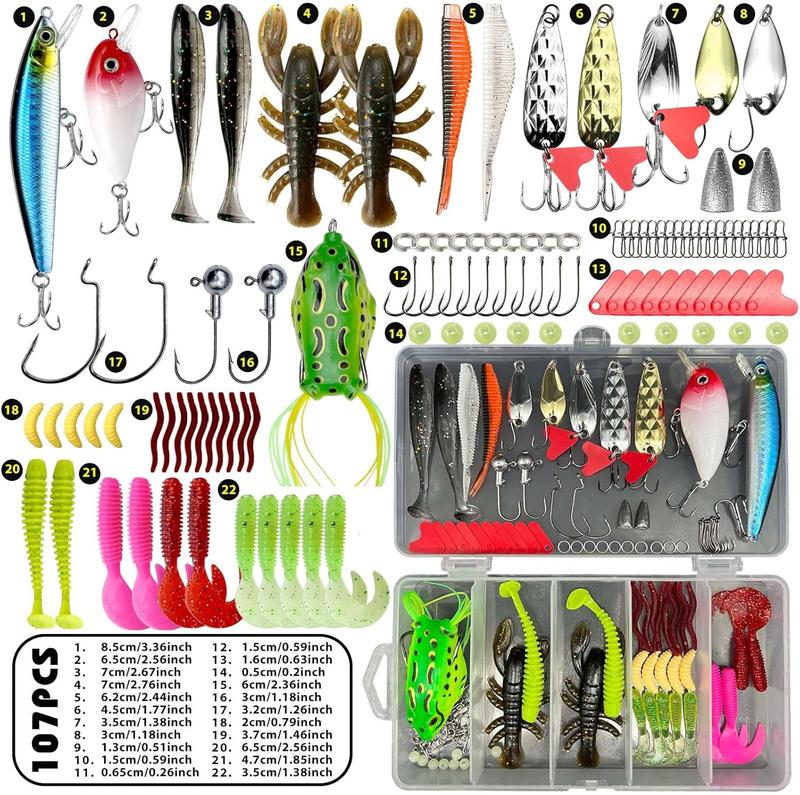 Fishing bait set, fishing lures with hooks, multi-functional fishing accessories suitable for oceans, freshwater lakes and streams, outdoor fishing accessories.