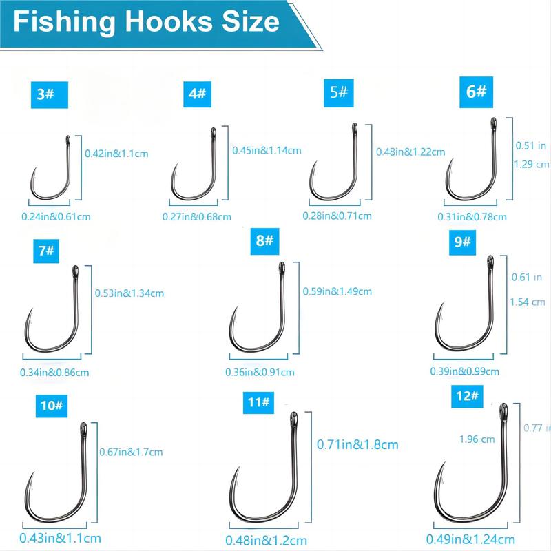 Carbon Steel Fishing Hooks, 1 Box Circle Hooks Assortment for Saltwater Freshwater Ice Fishing, Salt Water Fish Hooks for Catfish Trout Bass Octopus,  Fishing Equipment