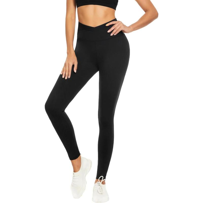 V Cross Waist Leggings for Women-Tummy Control Workout Running Non See Through Gym Athletic Yoga Pants