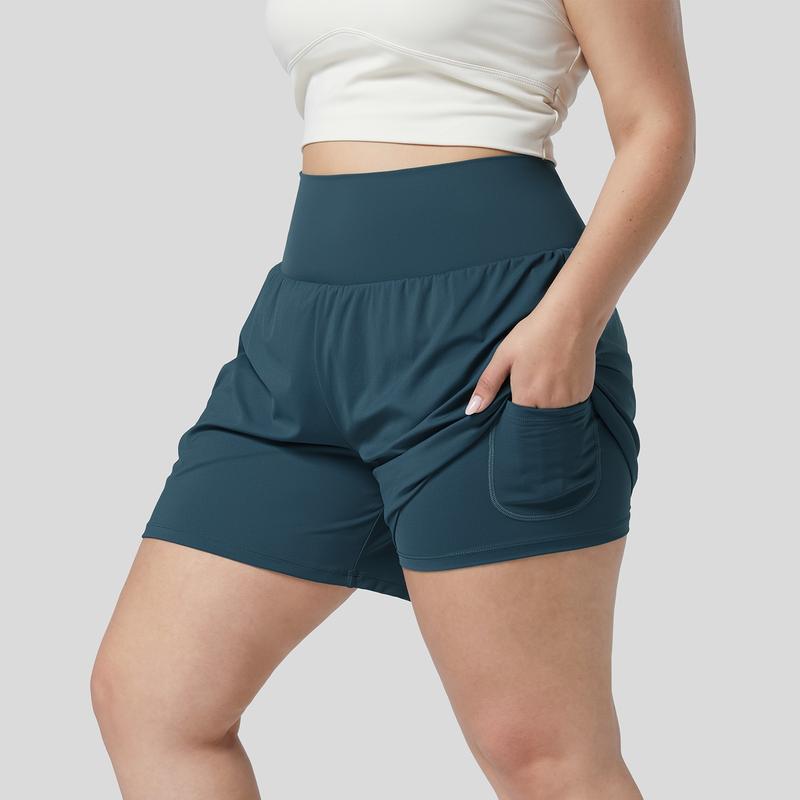 Halara Super High Waisted Back Pocket & Side Hidden Pocket 2-in-1 Yoga Plus Size Shorts 4''-Longer Length