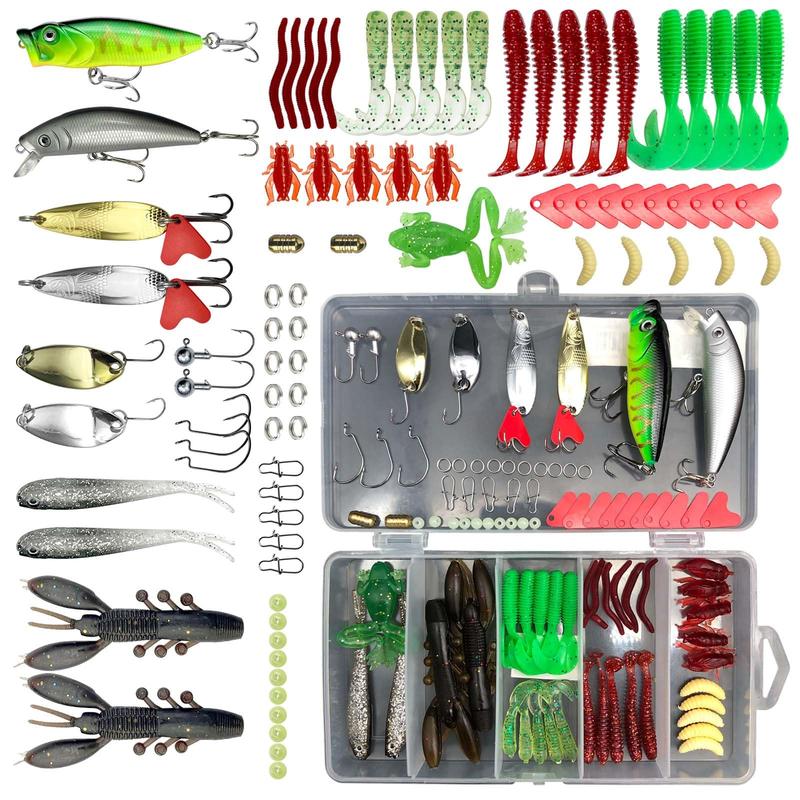 Fishing bait set, fishing lures with hooks, multi-functional fishing accessories suitable for oceans, freshwater lakes and streams, outdoor fishing accessories.