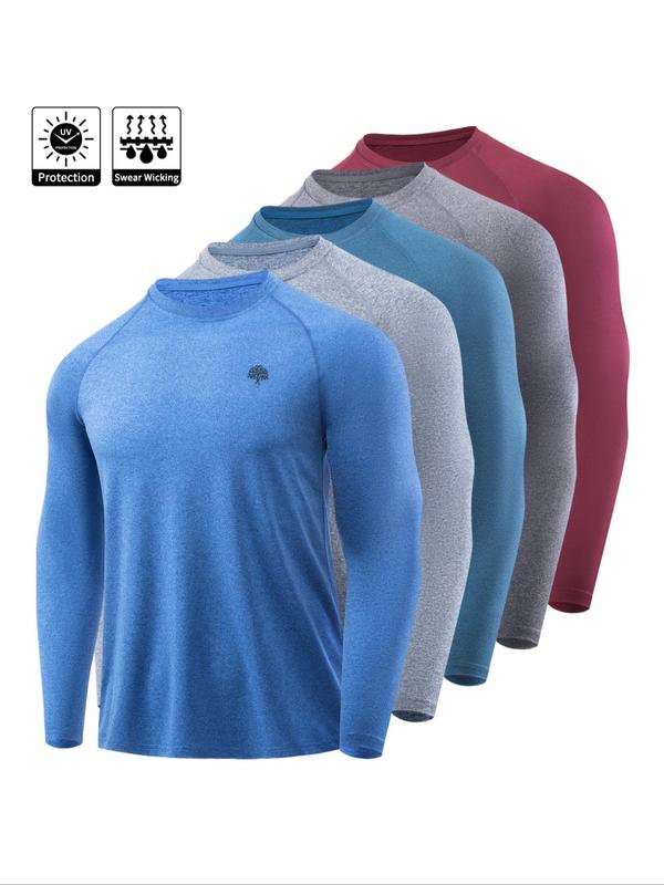 Men's Long Sleeve Tee, Quick Drying Breathable Sports T-shirt, Casual Comfortable Round Neck Top for Gym Workout Running, Men's Sportswear for All Seasons