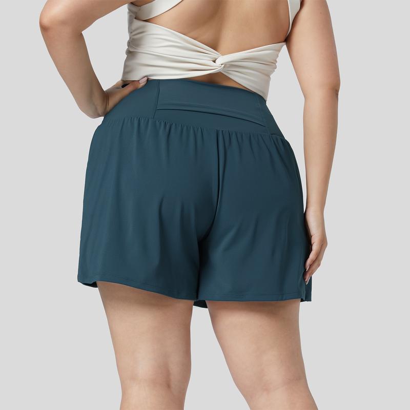 Halara Super High Waisted Back Pocket & Side Hidden Pocket 2-in-1 Yoga Plus Size Shorts 4''-Longer Length