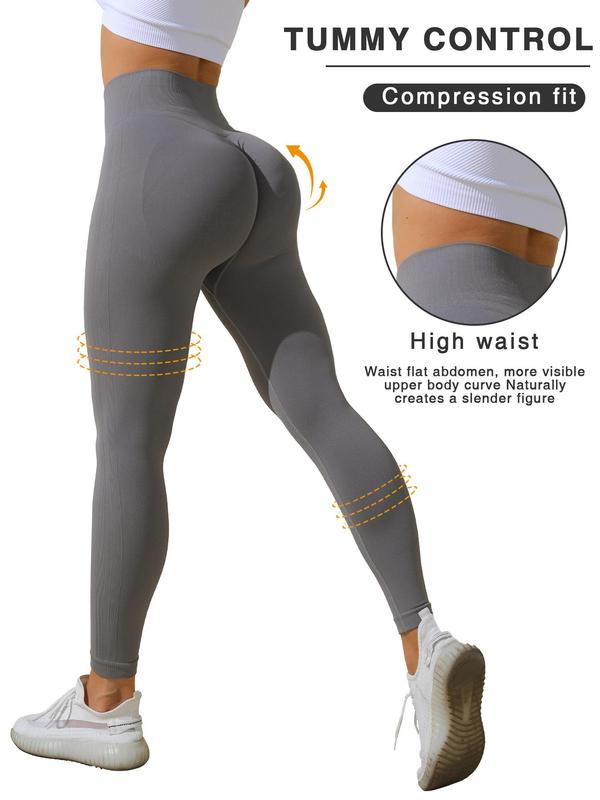 Women's Solid Ruched Seamless Sports Leggings, High Waist Skinny Pants for Yoga Gym Workout, Ladies Sportswear for Indoor Outdoor Wear