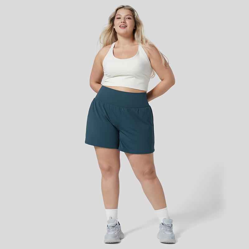 Halara Super High Waisted Back Pocket & Side Hidden Pocket 2-in-1 Yoga Plus Size Shorts 4''-Longer Length