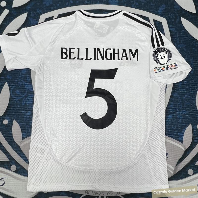 2425  Home White No. 5 Bellingham Short Sleeve Soccer Jerseys