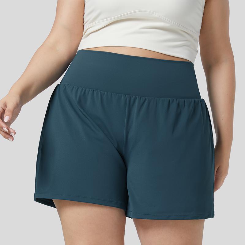 Halara Super High Waisted Back Pocket & Side Hidden Pocket 2-in-1 Yoga Plus Size Shorts 4''-Longer Length