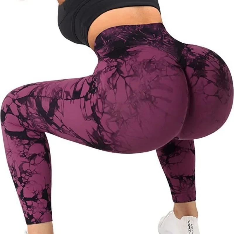 Seamless V Waist Leggings Women Tie Dye Slim Tights Stretchy High Waist Running Cycling Sexy Hip Liftting Yoga Fitness Pants Camo Print