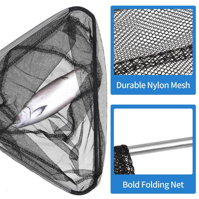 Folding Fishing Landing Net with Non-slip Handle, 1 Count Heavy Duty Collapsible Dip Net for Kayak Catfish Bass Crab Trout, Flyfishing, Solocamping, picnicaesthetic