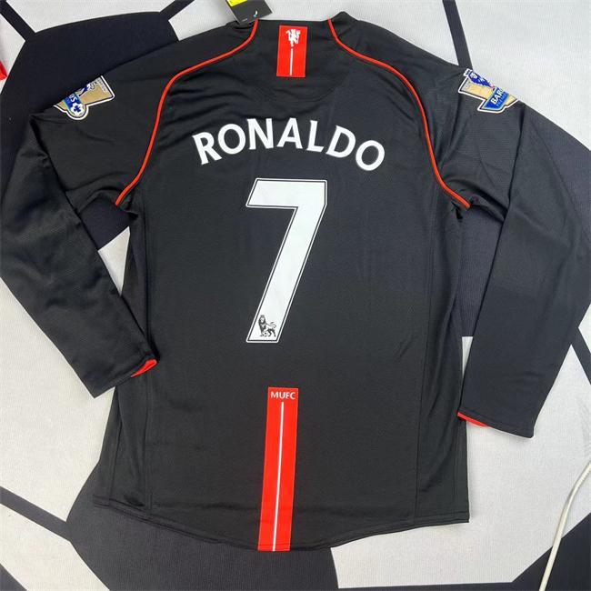 07 08C7 Ronaldo Away Black Long Sleeve Vintage Jersey Fan Edition Edition