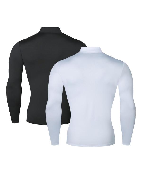 Men's Solid Half Zip Up Mock Neck Sports Tee, Quick Drying Breathable Long Sleeve Skinny T-shirt for Outdoor Running, Men's Sportswear for All Seasons