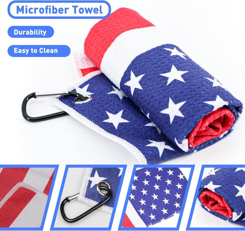 Golf Club Brush and Amercian Flag Golf Towels, Golf Groove Cleaner Cleaning kit, Golf Accessories Cleaner Tool with Strong Magnet Stick to Golf Club