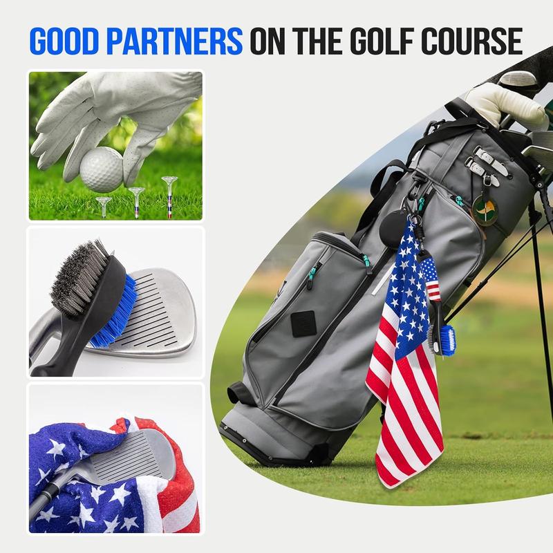 Golf Club Brush and Amercian Flag Golf Towels, Golf Groove Cleaner Cleaning kit, Golf Accessories Cleaner Tool with Strong Magnet Stick to Golf Club